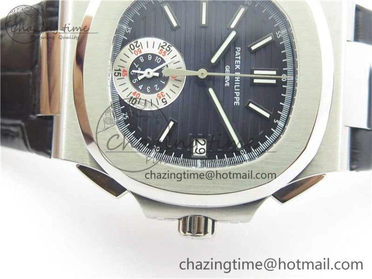 Upgraded Nautilus 5980 SS 3KF Best Edition Blue Dial on Black Leather Strap A 8927