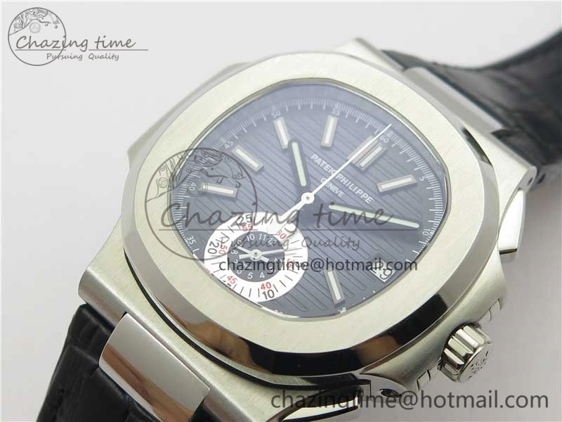 Upgraded Nautilus 5980 SS 3KF Best Edition Blue Dial on Black Leather Strap A 8927
