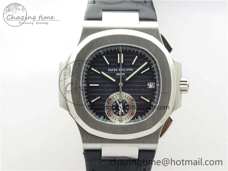 Upgraded Nautilus 5980 SS 3KF Best Edition Blue Dial on Black Leather Strap A 8927