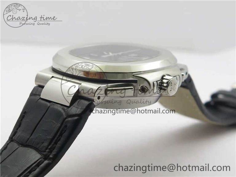 Upgraded Nautilus 5980 SS 3KF Best Edition Blue Dial on Black Leather Strap A 8927