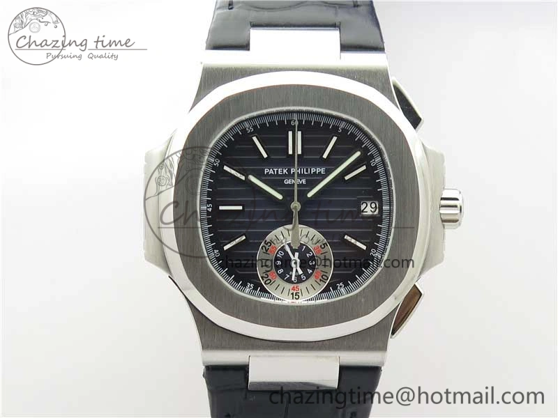 Upgraded Nautilus 5980 SS 3KF Best Edition Blue Dial on Black Leather Strap A 8927