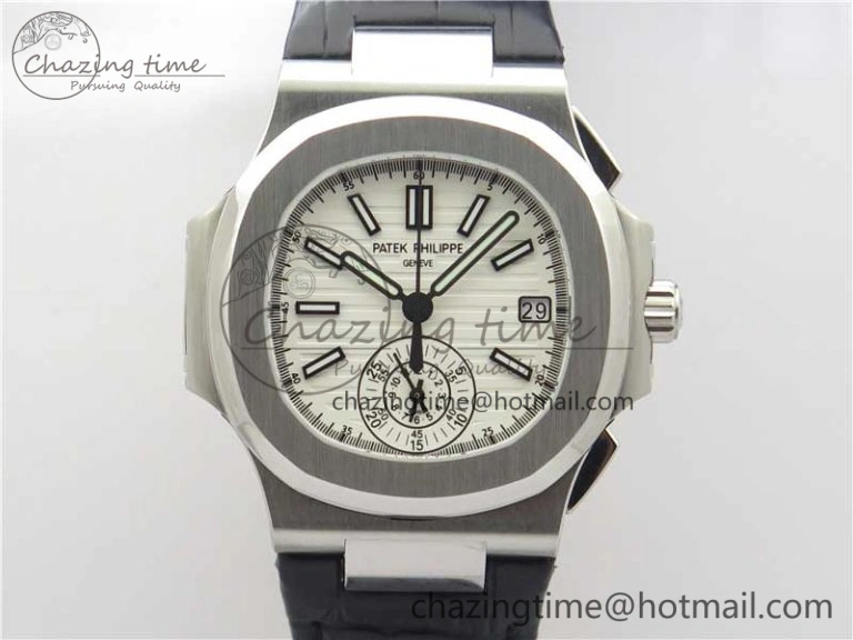 Nautilus 5980 SS 3KF Best Edition White Dial on Black Leather Strap A Lightweight 8928