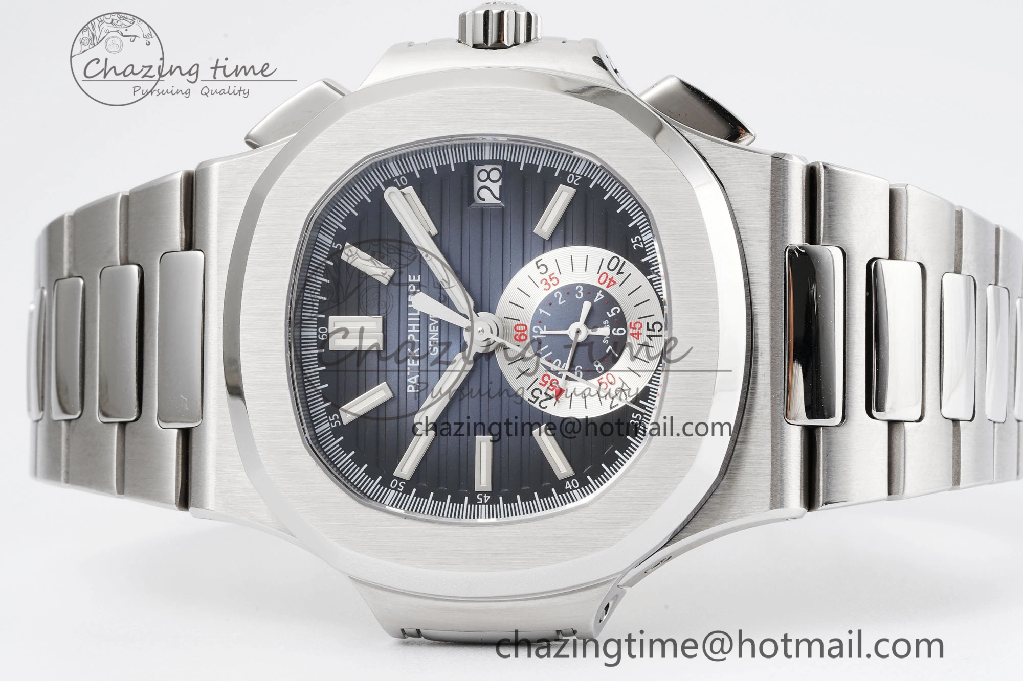 Nautilus 5980 SS PPF Best Edition Blue Dial on SS Bracelet A28- SmoothTexture 8818