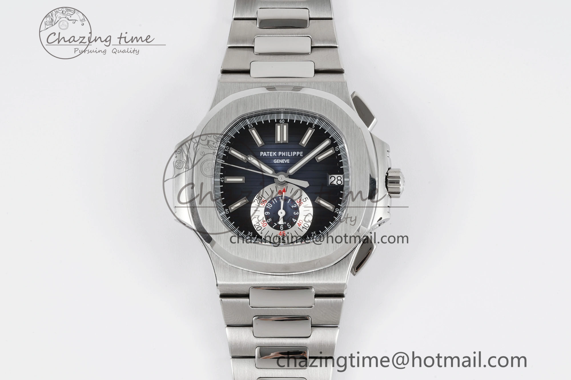 Nautilus 5980 SS PPF Best Edition Blue Dial on SS Bracelet A28- SmoothTexture 8818