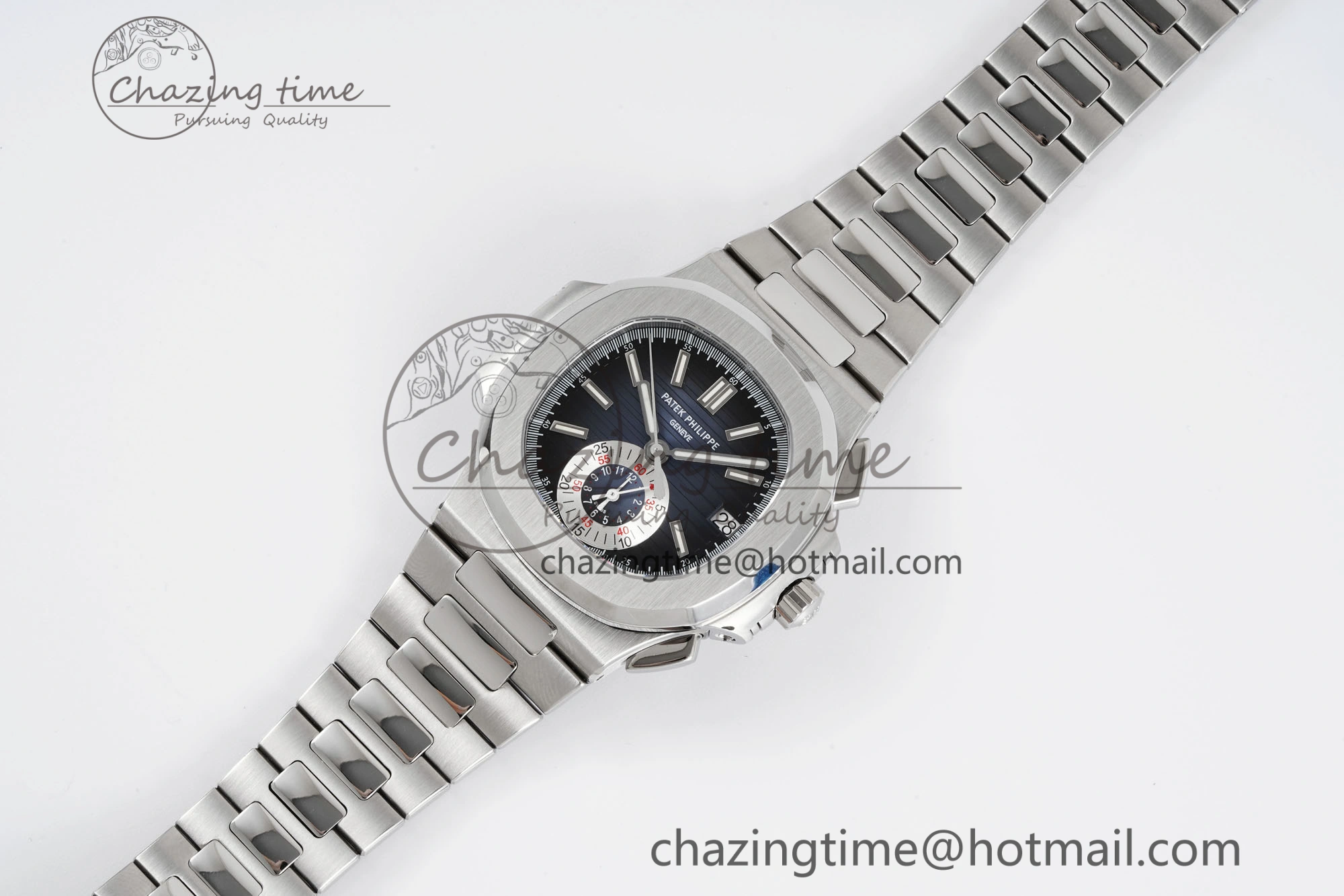 Nautilus 5980 SS PPF Best Edition Blue Dial on SS Bracelet A28- SmoothTexture 8818