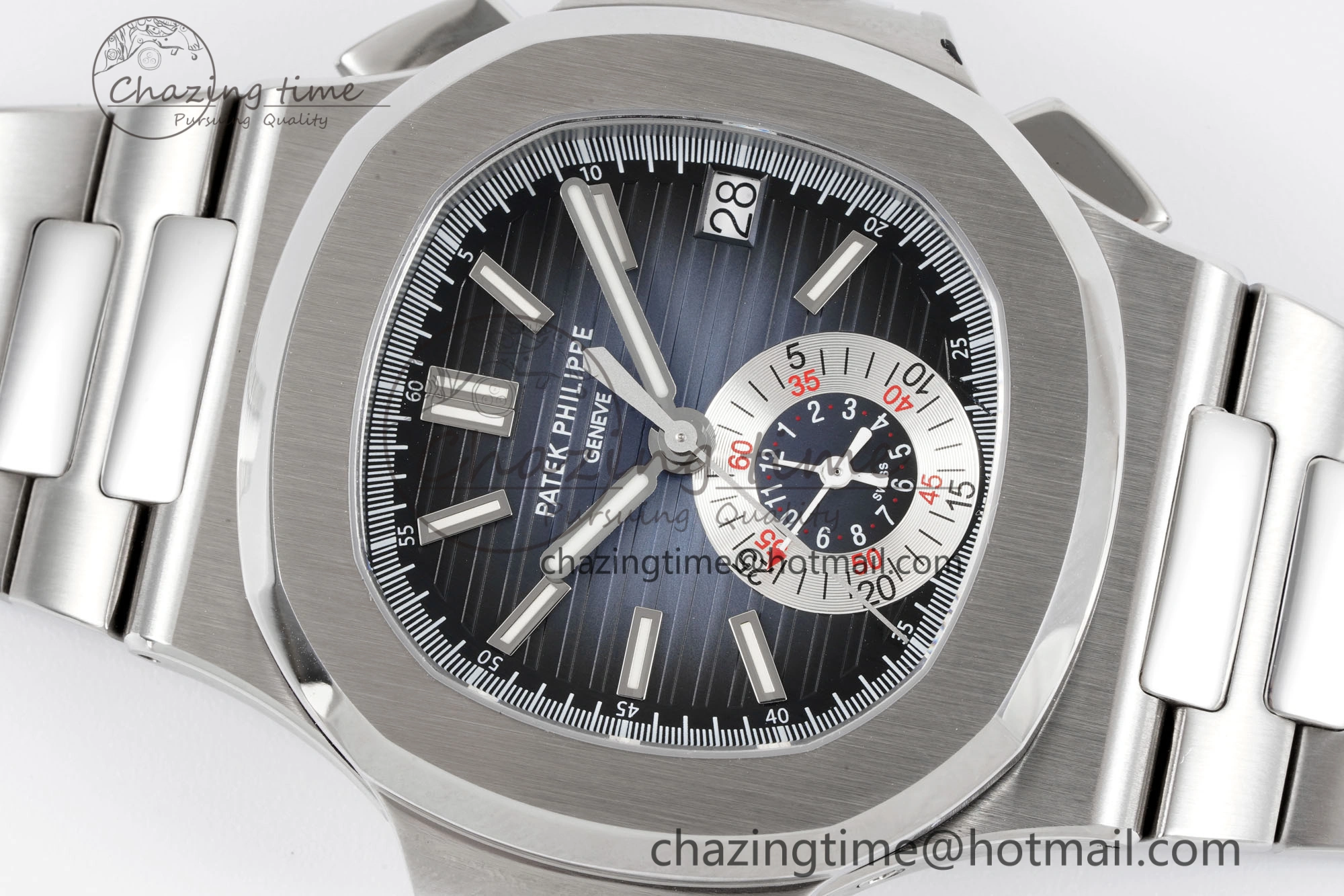 Nautilus 5980 SS PPF Best Edition Blue Dial on SS Bracelet A28- SmoothTexture 8818