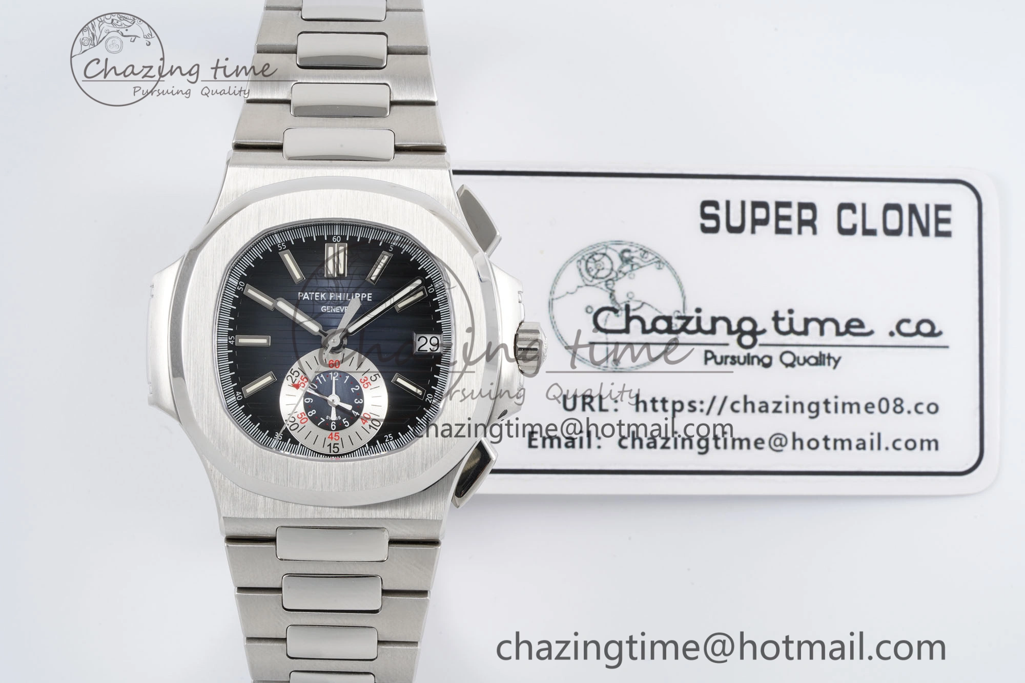 Nautilus 5980 SS PPF Best Edition Blue Dial on SS Bracelet A28- SmoothTexture 8818