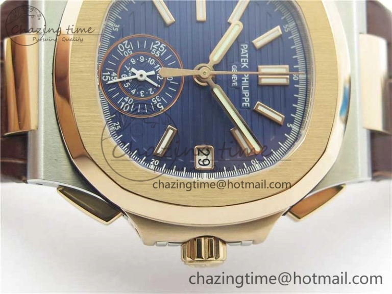 Nautilus 5980 SS RG 3KF Best Edition Blue Dial on Brown Leather Strap A Flexible 8926