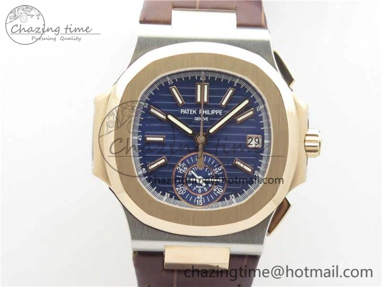 Nautilus 5980 SS RG 3KF Best Edition Blue Dial on Brown Leather Strap A Flexible 8926