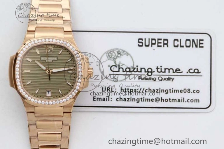 FlexibleFit Nautilus 7118 Ladies RG MSF 1:1 Best Edition Gray Dial Diamonds Bezel on RG Bracelet A324 Super Clone 8806