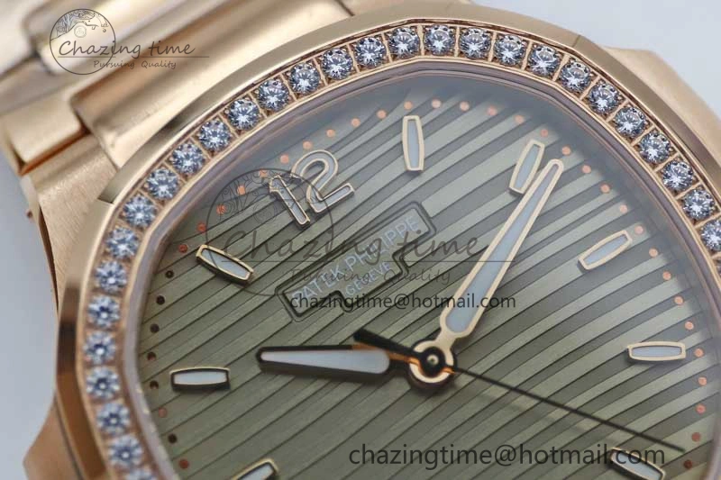 FlexibleFit Nautilus 7118 Ladies RG MSF 1:1 Best Edition Gray Dial Diamonds Bezel on RG Bracelet A324 Super Clone 8806