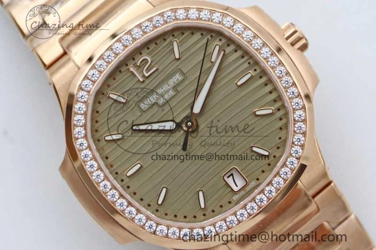 FlexibleFit Nautilus 7118 Ladies RG MSF 1:1 Best Edition Gray Dial Diamonds Bezel on RG Bracelet A324 Super Clone 8806