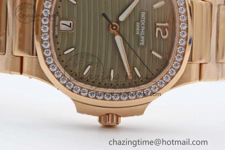 FlexibleFit Nautilus 7118 Ladies RG MSF 1:1 Best Edition Gray Dial Diamonds Bezel on RG Bracelet A324 Super Clone 8806