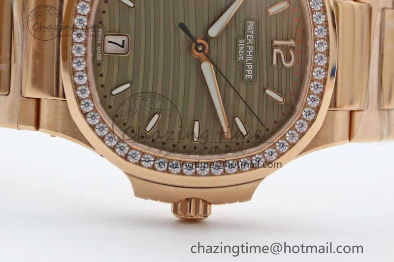 FlexibleFit Nautilus 7118 Ladies RG MSF 1:1 Best Edition Gray Dial Diamonds Bezel on RG Bracelet A324 Super Clone 8806