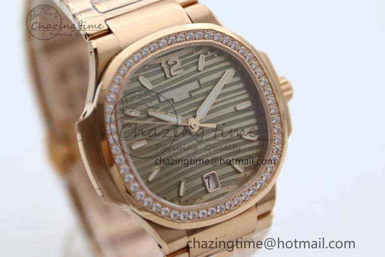 FlexibleFit Nautilus 7118 Ladies RG MSF 1:1 Best Edition Gray Dial Diamonds Bezel on RG Bracelet A324 Super Clone 8806