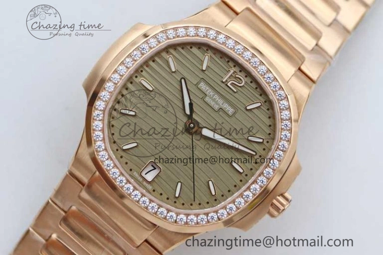 FlexibleFit Nautilus 7118 Ladies RG MSF 1:1 Best Edition Gray Dial Diamonds Bezel on RG Bracelet A324 Super Clone 8806