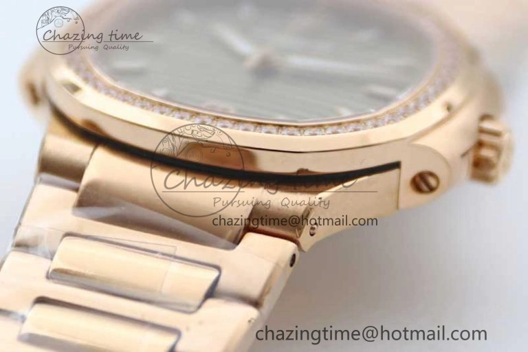 FlexibleFit Nautilus 7118 Ladies RG MSF 1:1 Best Edition Gray Dial Diamonds Bezel on RG Bracelet A324 Super Clone 8806