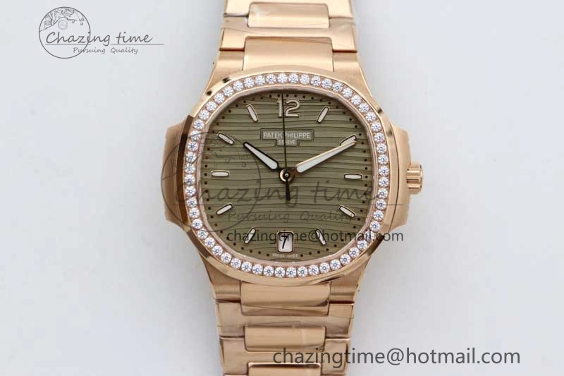 FlexibleFit Nautilus 7118 Ladies RG MSF 1:1 Best Edition Gray Dial Diamonds Bezel on RG Bracelet A324 Super Clone 8806