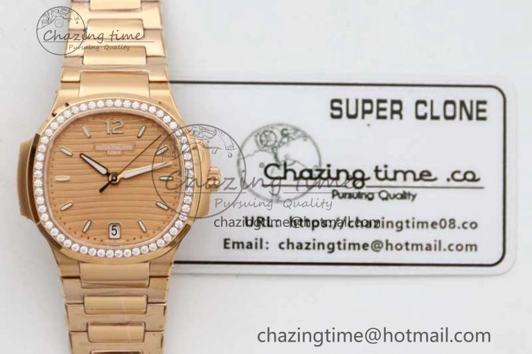 Nautilus 7118 Ladies RG MSF 1:1 Best Edition RG Dial Diamonds Bezel on RG Bracelet A324 Super Clone Durable 10161