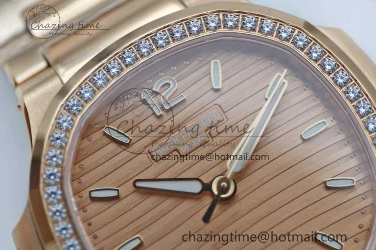 Nautilus 7118 Ladies RG MSF 1:1 Best Edition RG Dial Diamonds Bezel on RG Bracelet A324 Super Clone Durable 10161