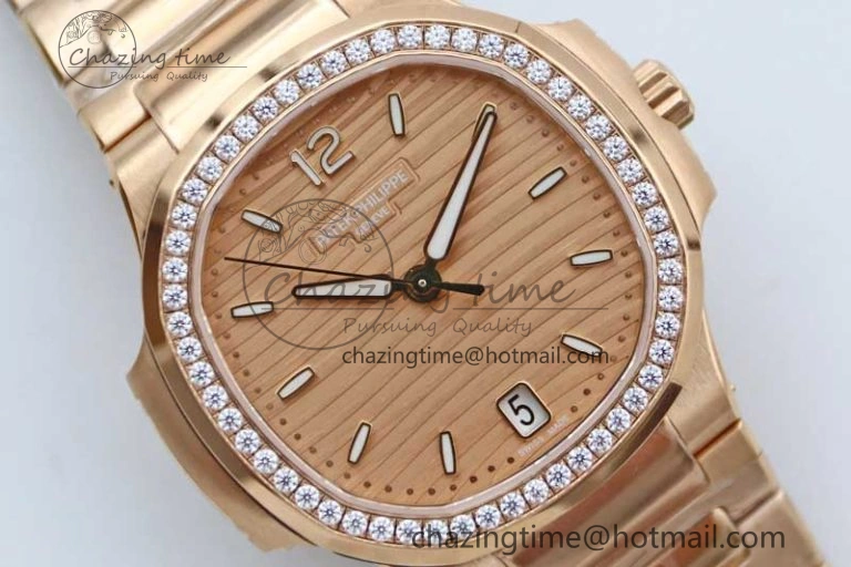 Nautilus 7118 Ladies RG MSF 1:1 Best Edition RG Dial Diamonds Bezel on RG Bracelet A324 Super Clone Durable 10161