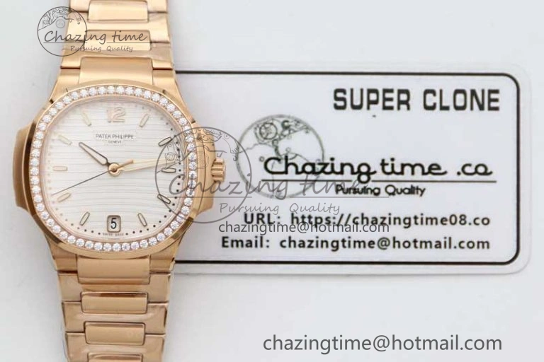 StreetReady Nautilus 7118 Ladies RG MSF 1:1 Best Edition White Dial Diamonds Bezel on RG Bracelet A324 Super Clone 10163