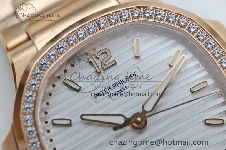 StreetReady Nautilus 7118 Ladies RG MSF 1:1 Best Edition White Dial Diamonds Bezel on RG Bracelet A324 Super Clone 10163