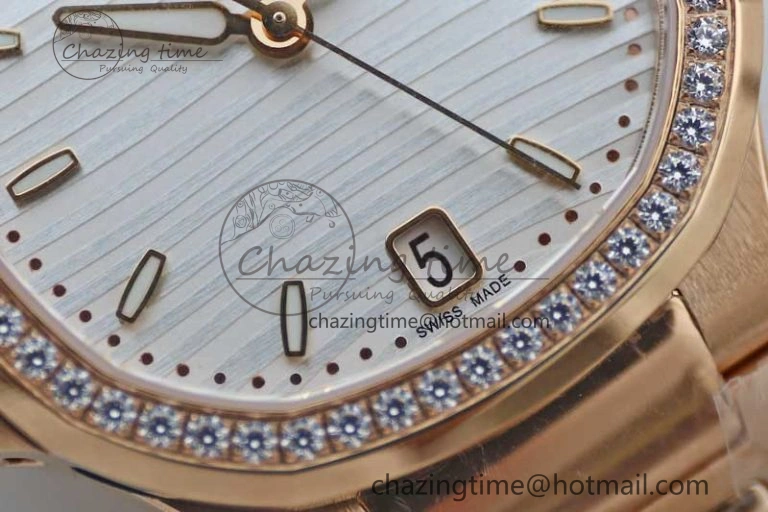 StreetReady Nautilus 7118 Ladies RG MSF 1:1 Best Edition White Dial Diamonds Bezel on RG Bracelet A324 Super Clone 10163
