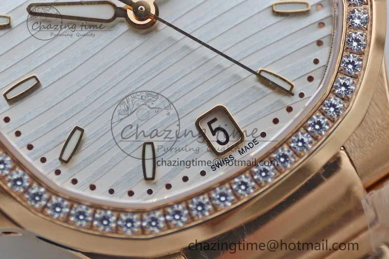 StreetReady Nautilus 7118 Ladies RG MSF 1:1 Best Edition White Dial Diamonds Bezel on RG Bracelet A324 Super Clone 10163