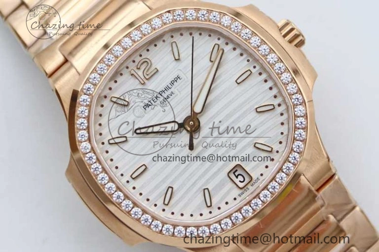 StreetReady Nautilus 7118 Ladies RG MSF 1:1 Best Edition White Dial Diamonds Bezel on RG Bracelet A324 Super Clone 10163