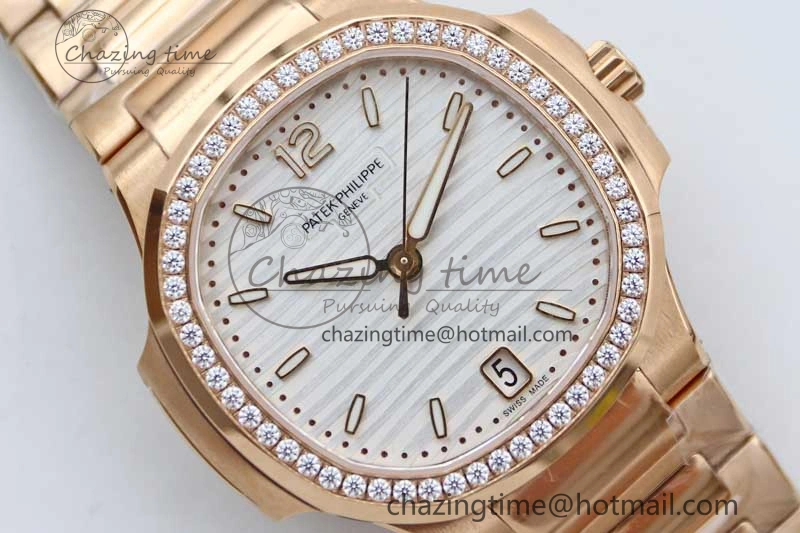 StreetReady Nautilus 7118 Ladies RG MSF 1:1 Best Edition White Dial Diamonds Bezel on RG Bracelet A324 Super Clone 10163