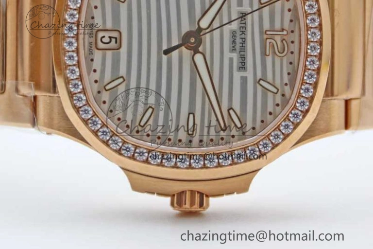 StreetReady Nautilus 7118 Ladies RG MSF 1:1 Best Edition White Dial Diamonds Bezel on RG Bracelet A324 Super Clone 10163