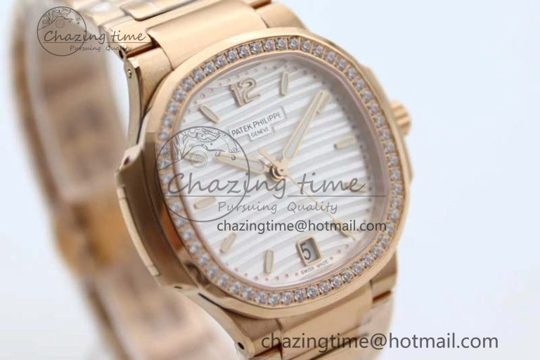 StreetReady Nautilus 7118 Ladies RG MSF 1:1 Best Edition White Dial Diamonds Bezel on RG Bracelet A324 Super Clone 10163