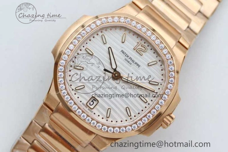 StreetReady Nautilus 7118 Ladies RG MSF 1:1 Best Edition White Dial Diamonds Bezel on RG Bracelet A324 Super Clone 10163