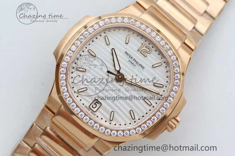 StreetReady Nautilus 7118 Ladies RG MSF 1:1 Best Edition White Dial Diamonds Bezel on RG Bracelet A324 Super Clone 10163