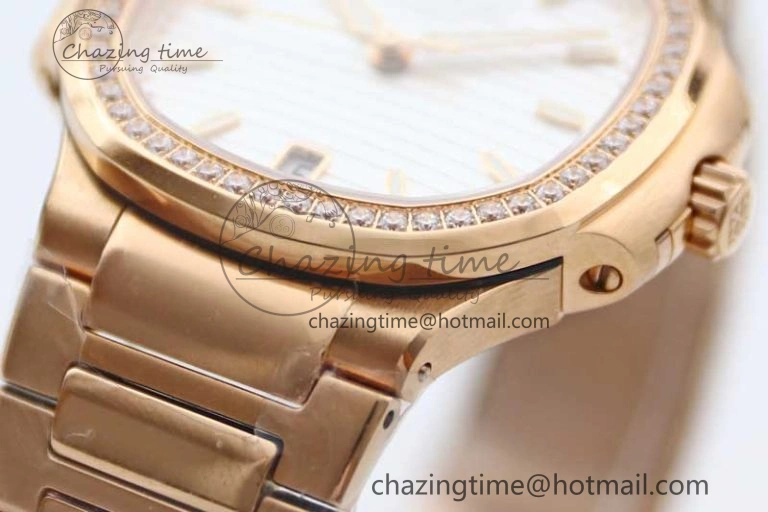 StreetReady Nautilus 7118 Ladies RG MSF 1:1 Best Edition White Dial Diamonds Bezel on RG Bracelet A324 Super Clone 10163