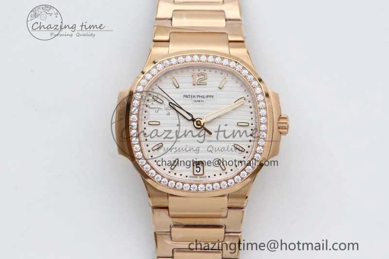 StreetReady Nautilus 7118 Ladies RG MSF 1:1 Best Edition White Dial Diamonds Bezel on RG Bracelet A324 Super Clone 10163