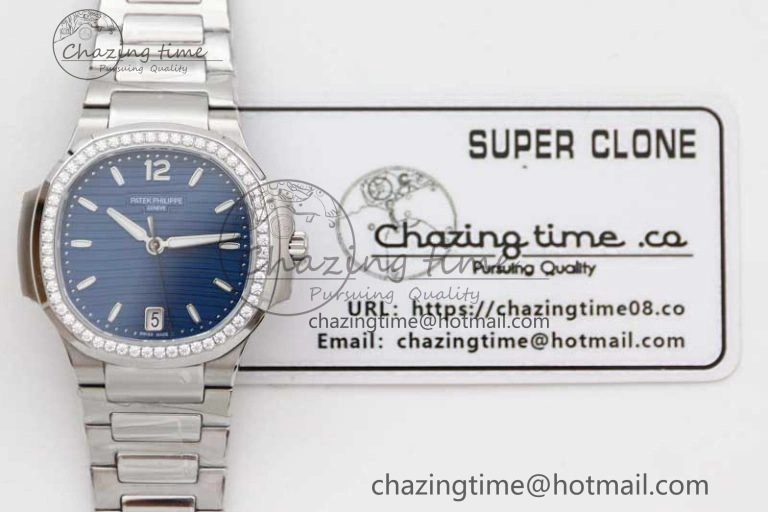 Premium Nautilus 7118 1A MSF 1:1 Best Edition Blue Textured Dial Diamonds Bezel on SS Bracelet A324 Super Clone 10170