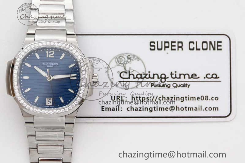 Premium Nautilus 7118 1A MSF 1:1 Best Edition Blue Textured Dial Diamonds Bezel on SS Bracelet A324 Super Clone 10170