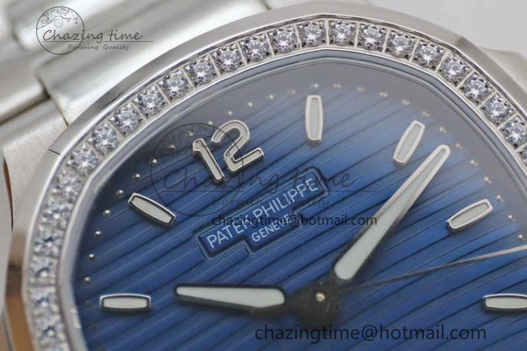 Premium Nautilus 7118 1A MSF 1:1 Best Edition Blue Textured Dial Diamonds Bezel on SS Bracelet A324 Super Clone 10170