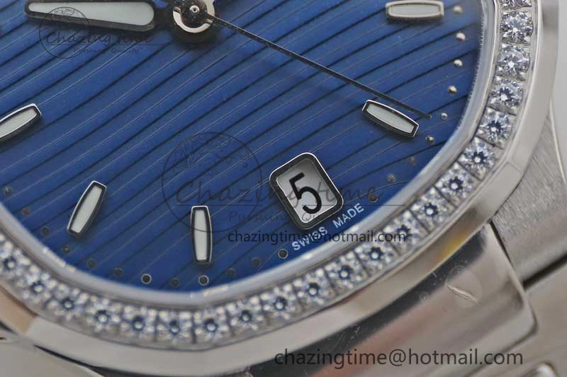 Premium Nautilus 7118 1A MSF 1:1 Best Edition Blue Textured Dial Diamonds Bezel on SS Bracelet A324 Super Clone 10170