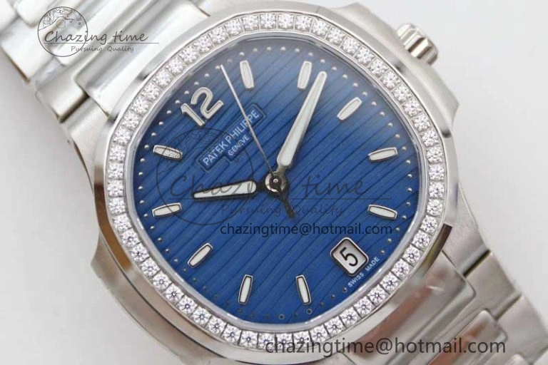 Premium Nautilus 7118 1A MSF 1:1 Best Edition Blue Textured Dial Diamonds Bezel on SS Bracelet A324 Super Clone 10170