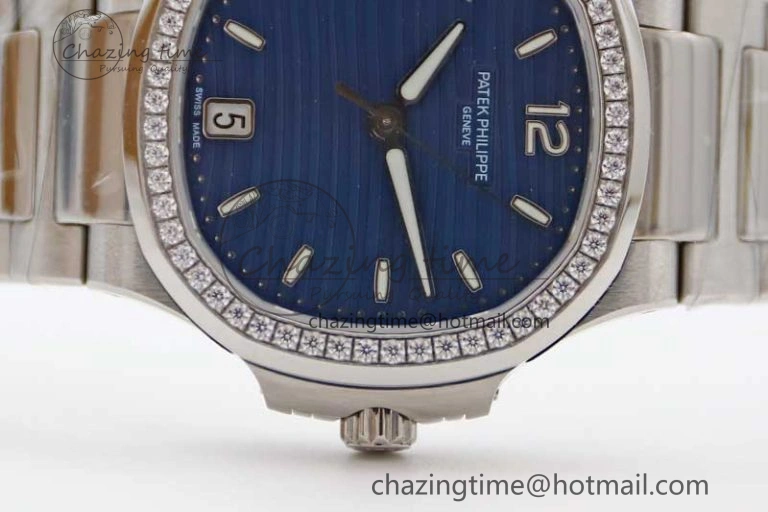 Premium Nautilus 7118 1A MSF 1:1 Best Edition Blue Textured Dial Diamonds Bezel on SS Bracelet A324 Super Clone 10170