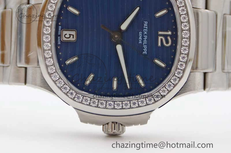 Premium Nautilus 7118 1A MSF 1:1 Best Edition Blue Textured Dial Diamonds Bezel on SS Bracelet A324 Super Clone 10170
