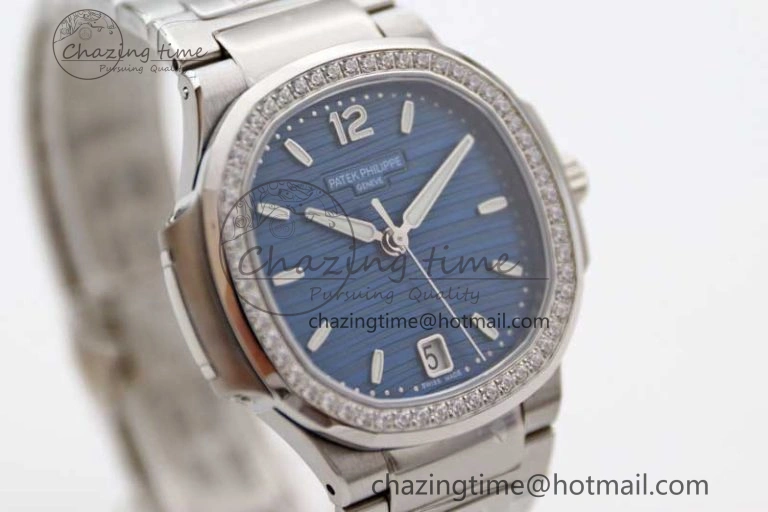 Premium Nautilus 7118 1A MSF 1:1 Best Edition Blue Textured Dial Diamonds Bezel on SS Bracelet A324 Super Clone 10170