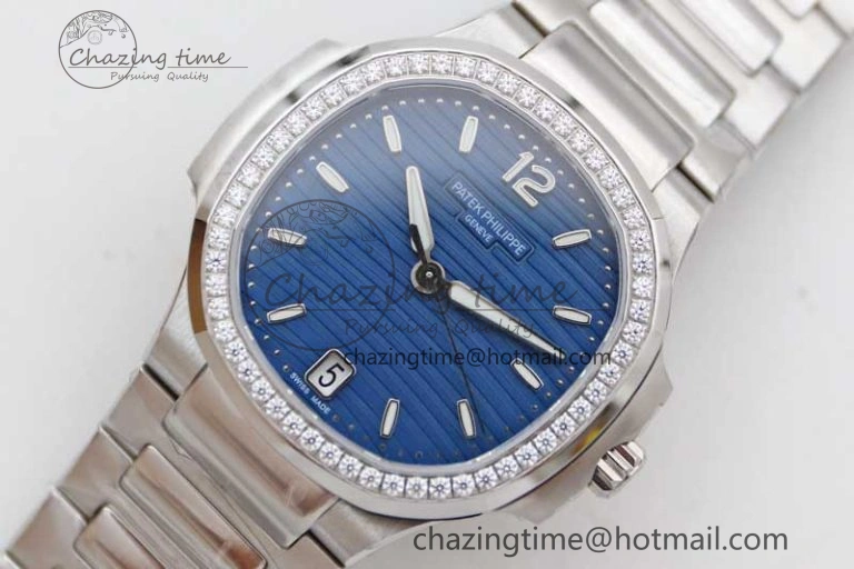 Premium Nautilus 7118 1A MSF 1:1 Best Edition Blue Textured Dial Diamonds Bezel on SS Bracelet A324 Super Clone 10170