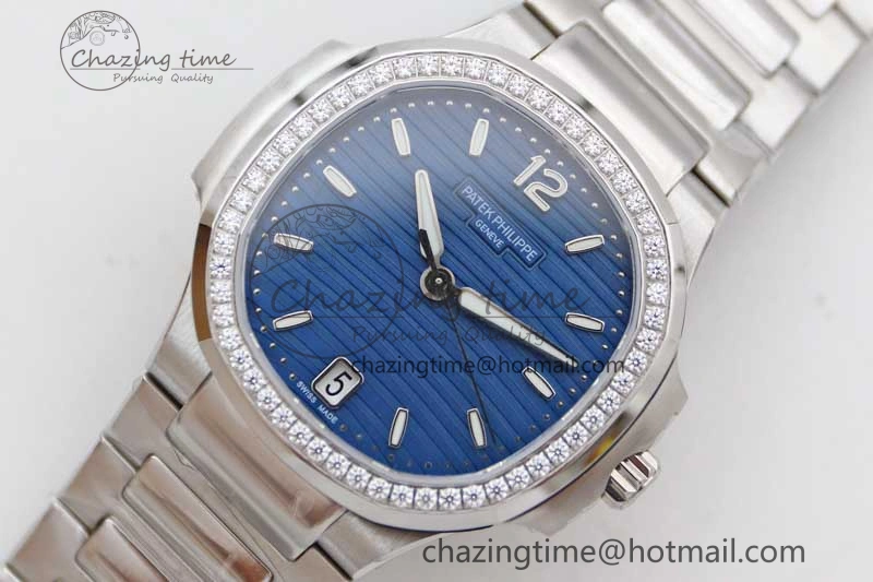 Premium Nautilus 7118 1A MSF 1:1 Best Edition Blue Textured Dial Diamonds Bezel on SS Bracelet A324 Super Clone 10170