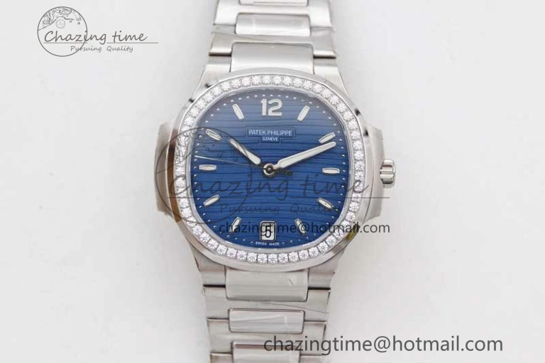 Premium Nautilus 7118 1A MSF 1:1 Best Edition Blue Textured Dial Diamonds Bezel on SS Bracelet A324 Super Clone 10170