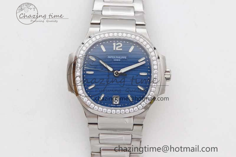 Premium Nautilus 7118 1A MSF 1:1 Best Edition Blue Textured Dial Diamonds Bezel on SS Bracelet A324 Super Clone 10170