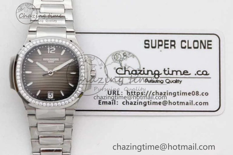 Attractive Nautilus 7118 1A MSF 1:1 Best Edition Gray Textured Dial Diamonds Bezel on SS Bracelet A324 Super Clone 8813